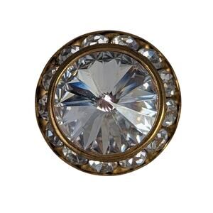 6  70's Vtge Clear Rhinestone Buttons 3 7/8" 3 5/8" EVC Shanks gold trim